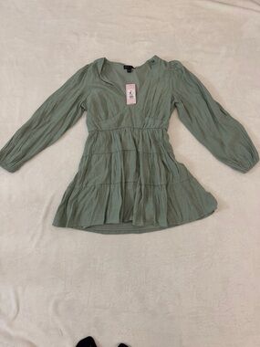 SWS Soft Sage Tiered Dress with Long Sleeves - Size Medium